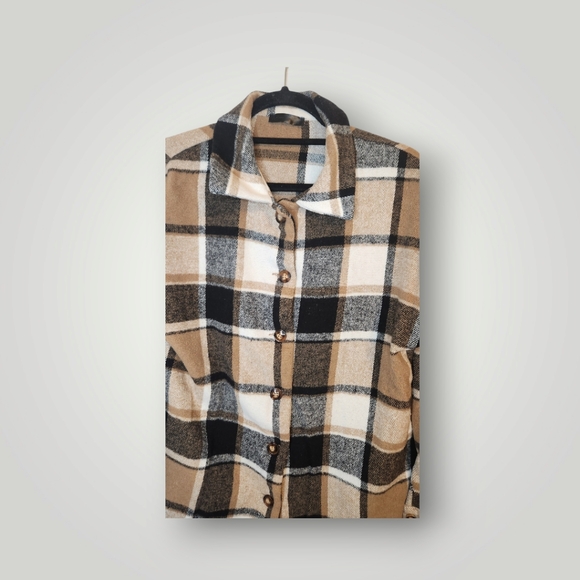 Pretty garden Plaid Flannel Shacket Women Large Brown Button Up Oversize… - Picture 7 of 15